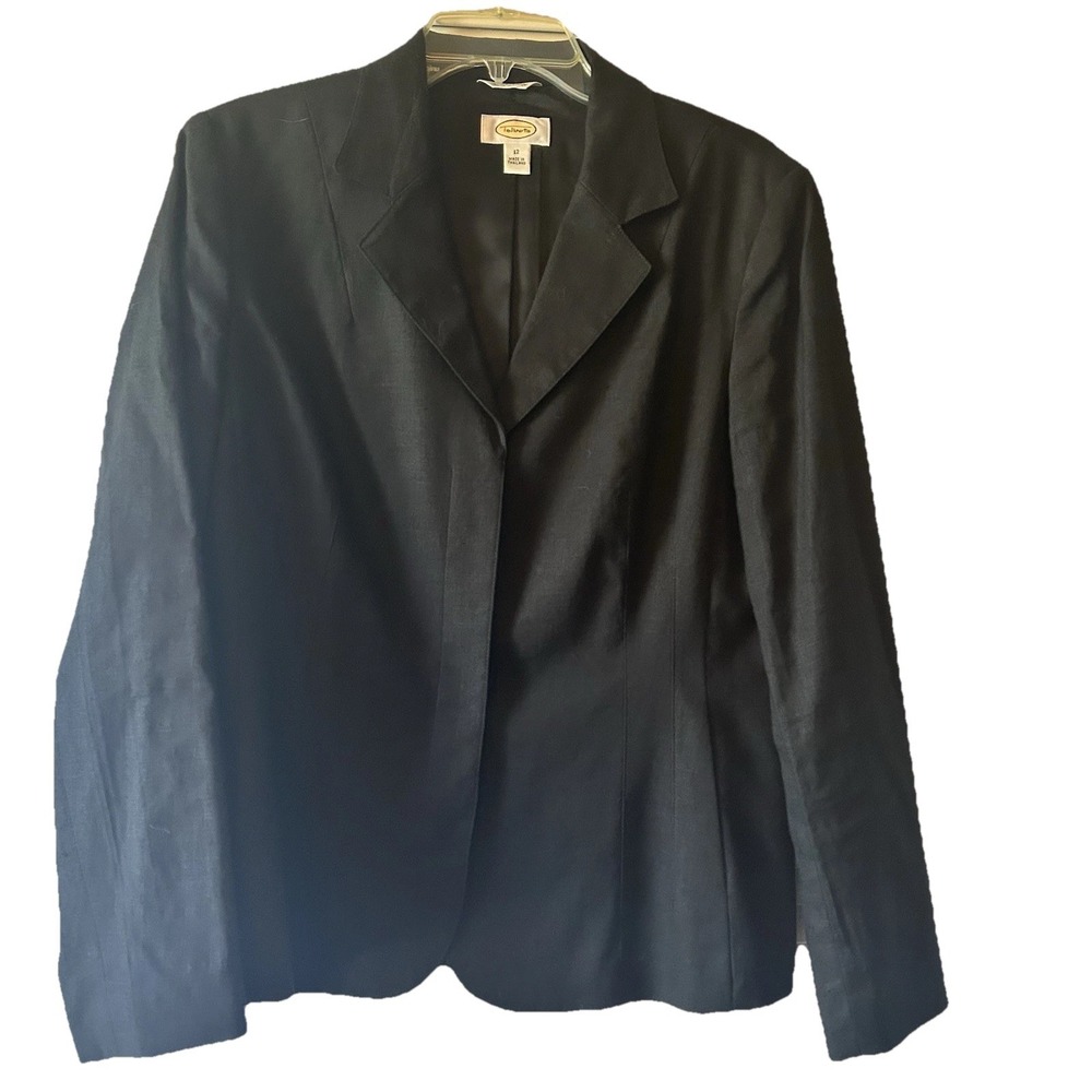 VTG 90s Talbots Italian Fabric Linen Blend Blazer Black Hidden Buttons Women 12